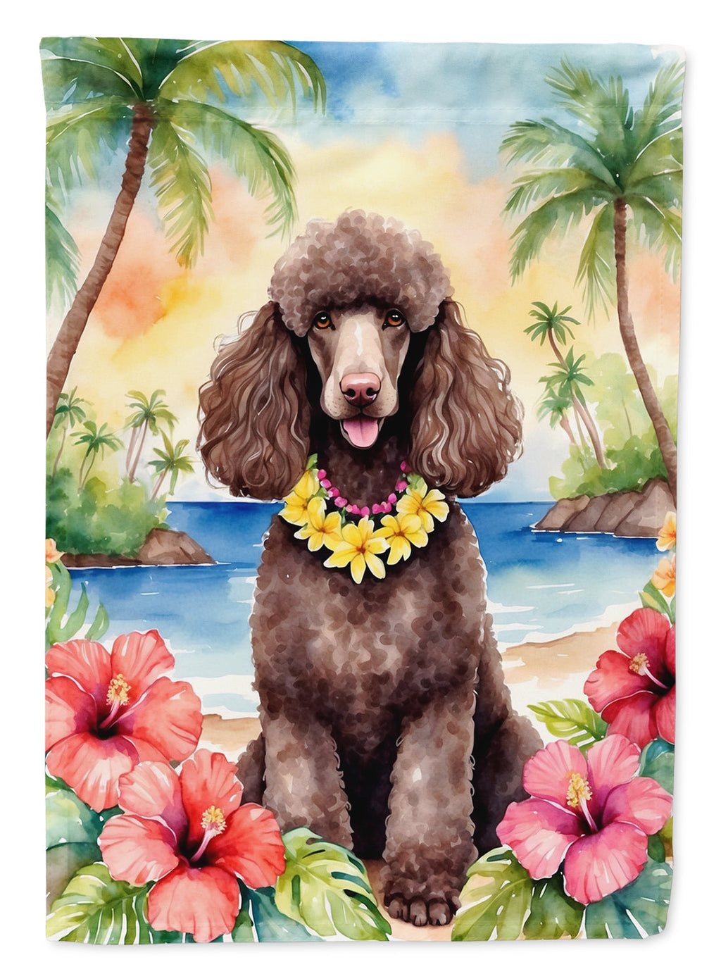 Chocolate Poodle Luau House Flag 28x40 Porch Sleeve Pole Decorative Outside Yard Banner Artwork Wall Hanging, Polyester