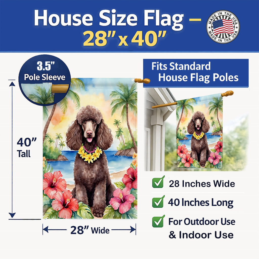 Chocolate Poodle Luau House Flag 28x40 Porch Sleeve Pole Decorative Outside Yard Banner Artwork Wall Hanging, Polyester