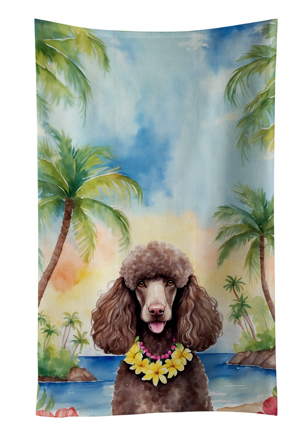 Chocolate Poodle Luau Kitchen Towel Velour Plush Front and Cotton Loop Back Machine Washable