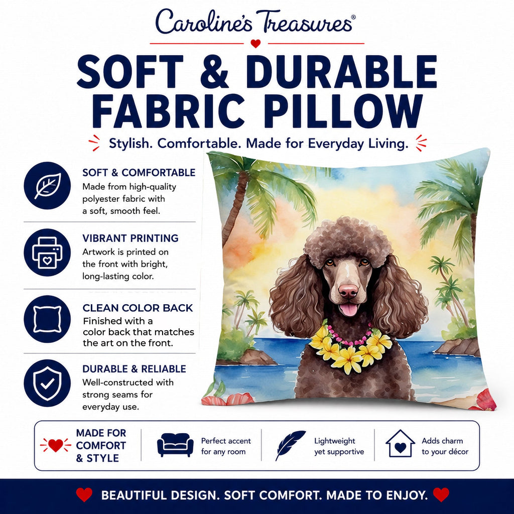 Chocolate Poodle Luau Decorative Throw Pillow 14x14 Indoor Outdoor Accent Cushion, Fabric Cover with Insert for Sofa, Bed, Porch & Living Room