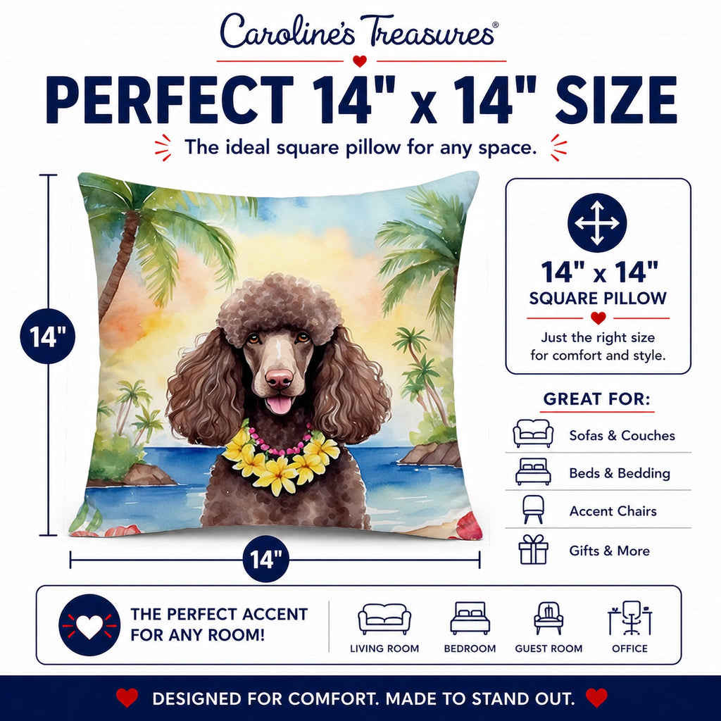 Chocolate Poodle Luau Decorative Throw Pillow 14x14 Indoor Outdoor Accent Cushion, Fabric Cover with Insert for Sofa, Bed, Porch & Living Room