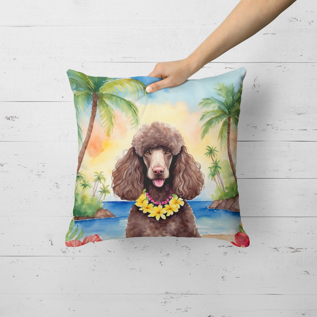Chocolate Poodle Luau Decorative Throw Pillow 18x18 Indoor Outdoor Accent Cushion, Fabric Cover with Insert for Sofa, Bed, Porch & Living Room