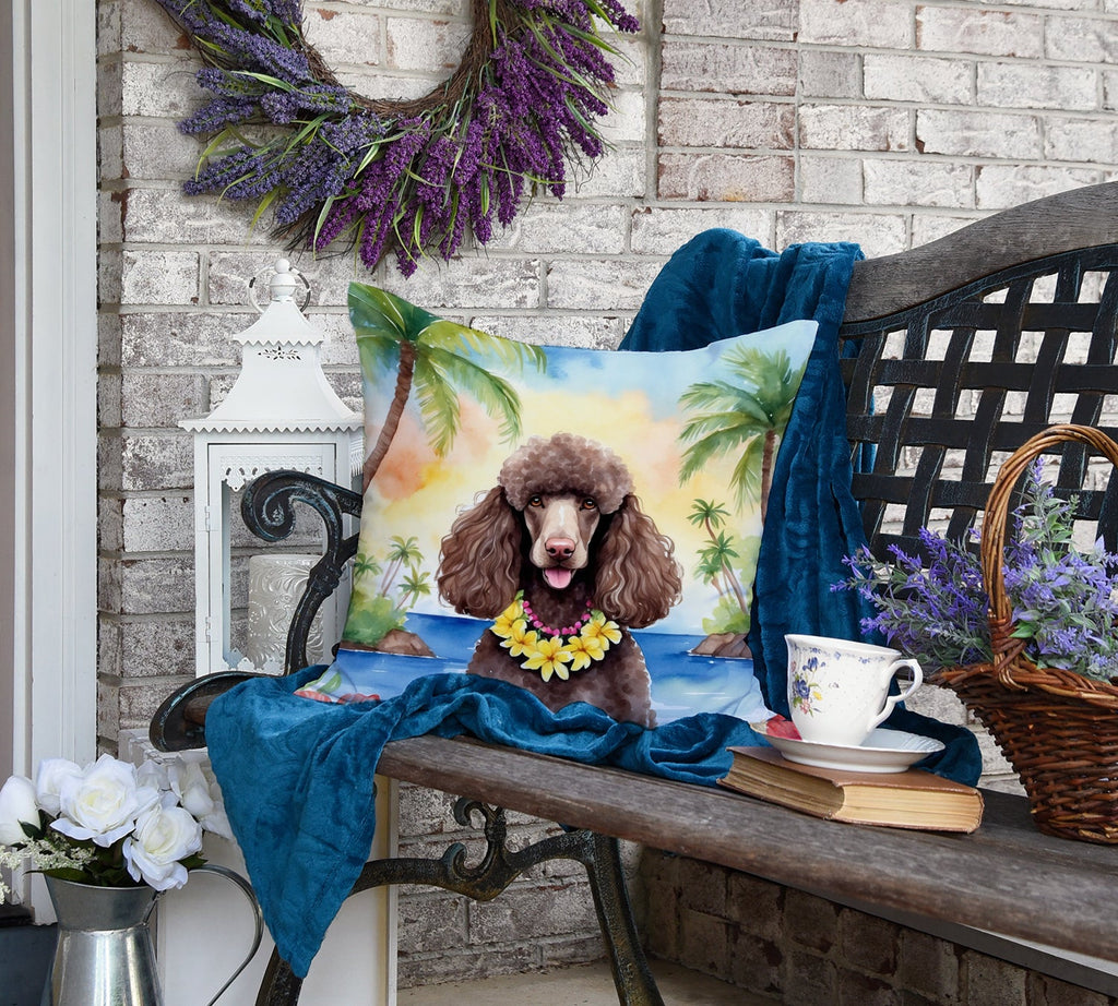 Chocolate Poodle Luau Decorative Throw Pillow 18x18 Indoor Outdoor Accent Cushion, Fabric Cover with Insert for Sofa, Bed, Porch & Living Room