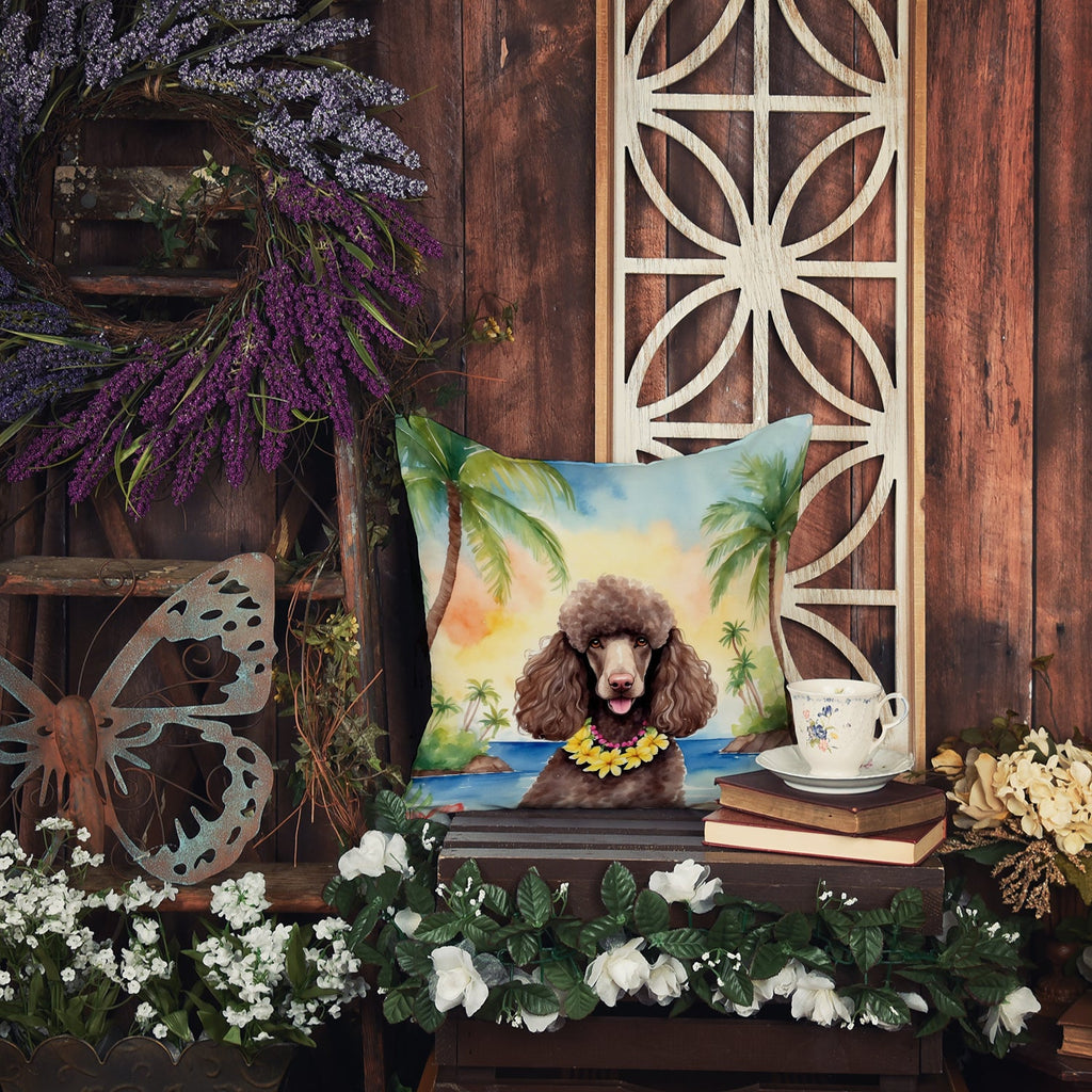 Chocolate Poodle Luau Decorative Throw Pillow 18x18 Indoor Outdoor Accent Cushion, Fabric Cover with Insert for Sofa, Bed, Porch & Living Room