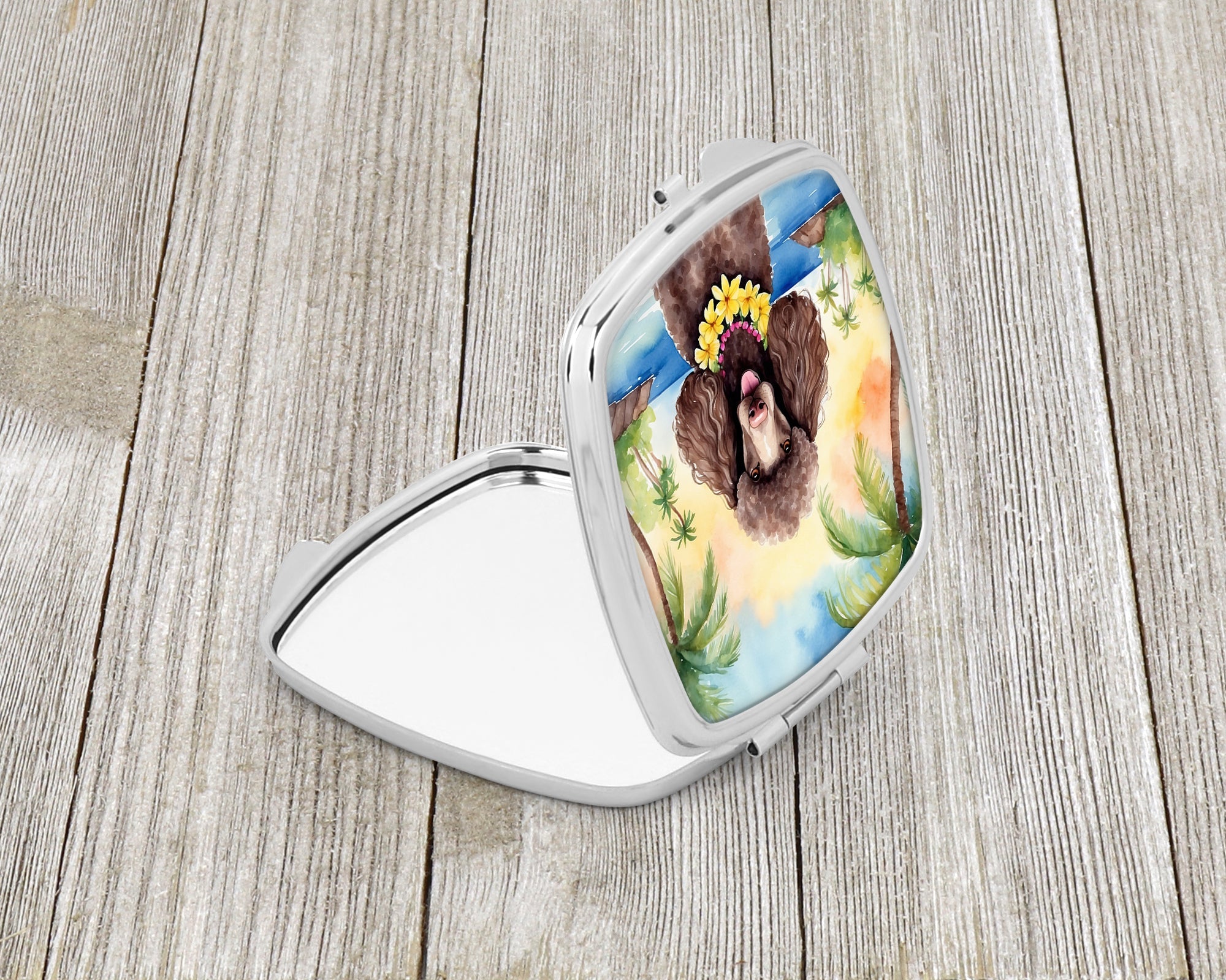 Chocolate Poodle Luau Compact Mirror Decorative Travel Makeup Mirror for Women Girls Gifts Pocket Makeup Mirror Folding Handheld