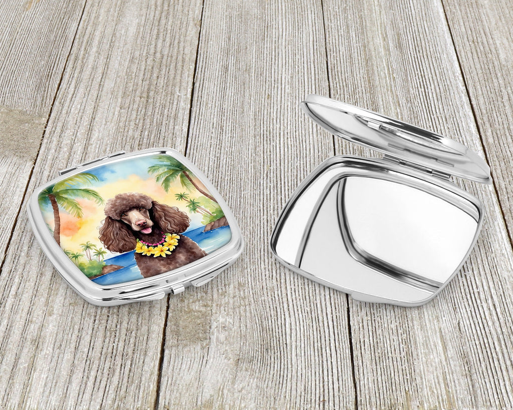 Chocolate Poodle Luau Compact Mirror Decorative Travel Makeup Mirror for Women Girls Gifts Pocket Makeup Mirror Folding Handheld