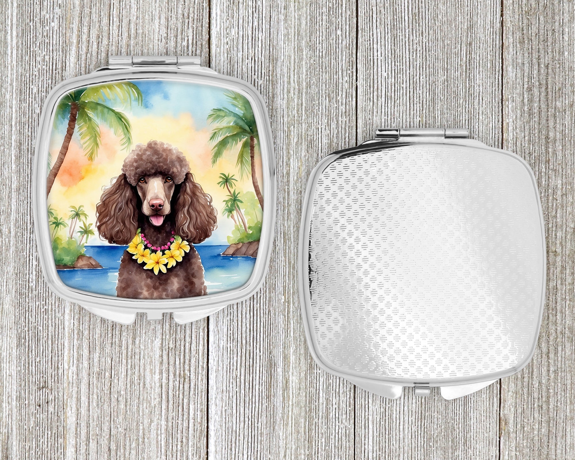 Chocolate Poodle Luau Compact Mirror Decorative Travel Makeup Mirror for Women Girls Gifts Pocket Makeup Mirror Folding Handheld