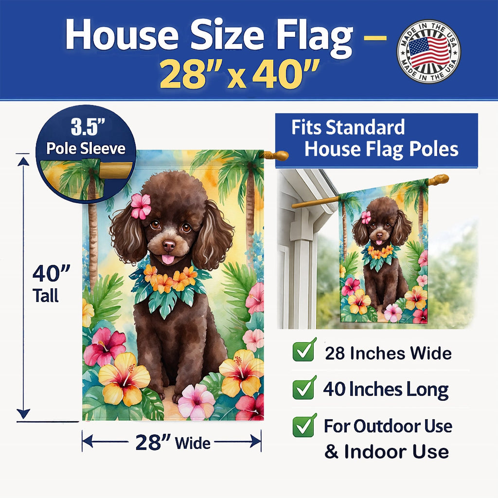 Chocolate Poodle Luau House Flag 28x40 Porch Sleeve Pole Decorative Outside Yard Banner Artwork Wall Hanging, Polyester