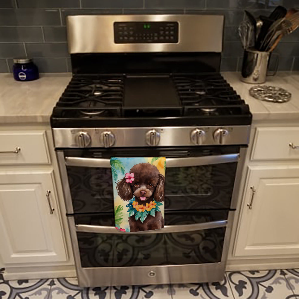 Chocolate Poodle Luau Kitchen Towel Velour Plush Front and Cotton Loop Back Machine Washable