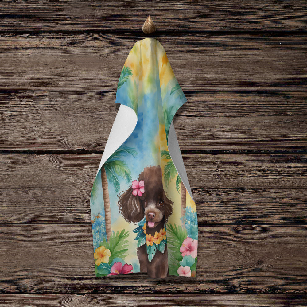 Chocolate Poodle Luau Kitchen Towel Velour Plush Front and Cotton Loop Back Machine Washable