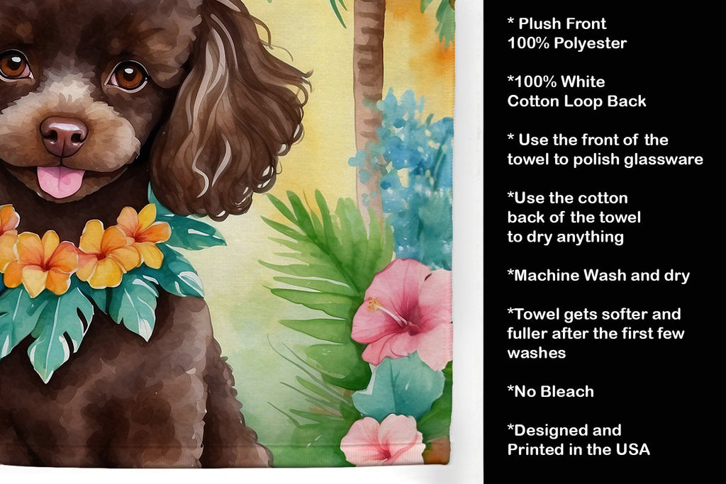 Chocolate Poodle Luau Kitchen Towel Velour Plush Front and Cotton Loop Back Machine Washable