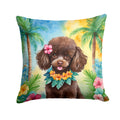 Chocolate Poodle Luau Decorative Throw Pillow 14x14 Indoor Outdoor Accent Cushion, Fabric Cover with Insert for Sofa, Bed, Porch & Living Room