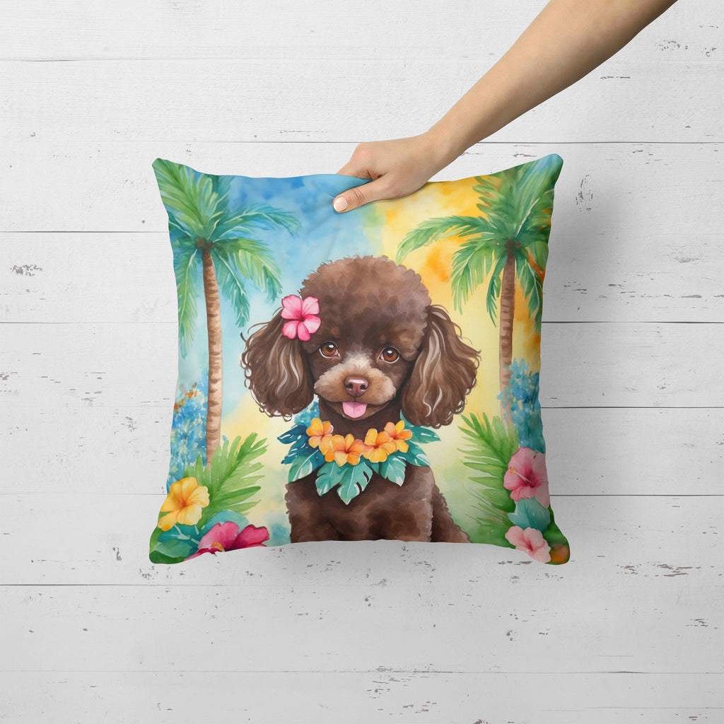 Chocolate Poodle Luau Decorative Throw Pillow 18x18 Indoor Outdoor Accent Cushion, Fabric Cover with Insert for Sofa, Bed, Porch & Living Room