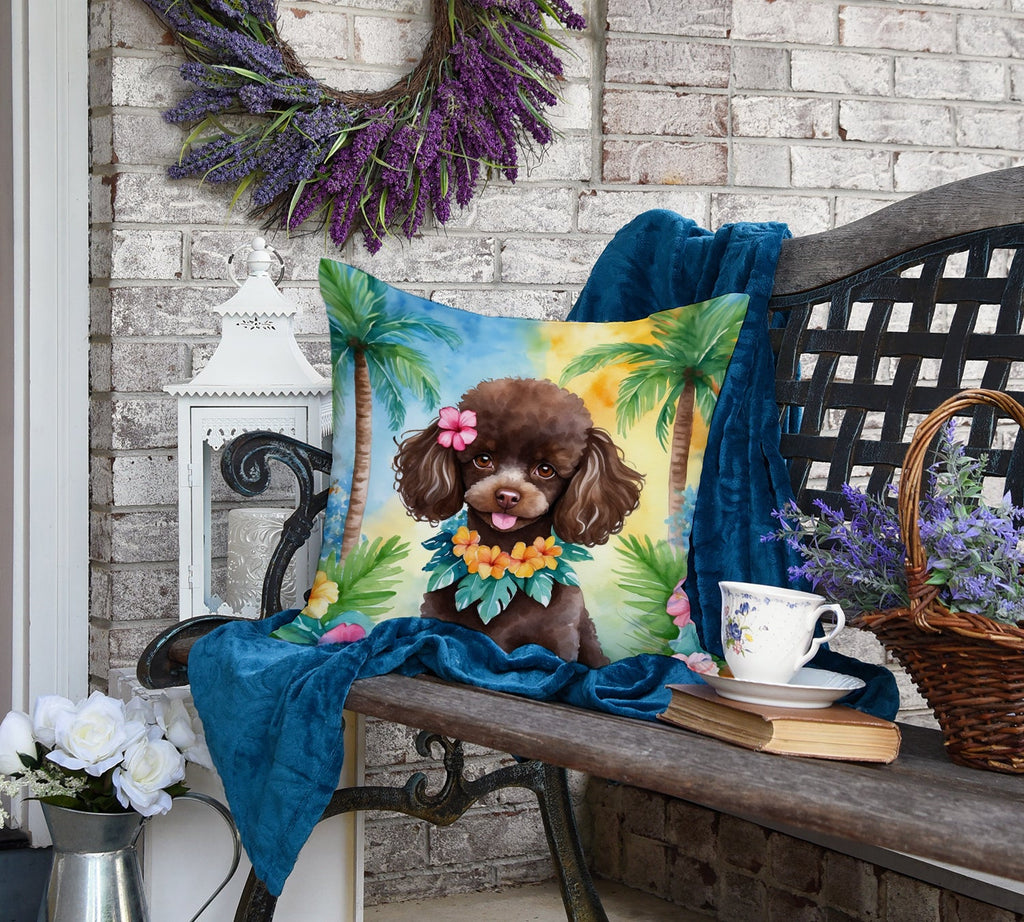 Chocolate Poodle Luau Decorative Throw Pillow 18x18 Indoor Outdoor Accent Cushion, Fabric Cover with Insert for Sofa, Bed, Porch & Living Room