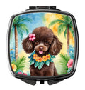 Chocolate Poodle Luau Compact Mirror Decorative Travel Makeup Mirror for Women Girls Gifts Pocket Makeup Mirror Folding Handheld