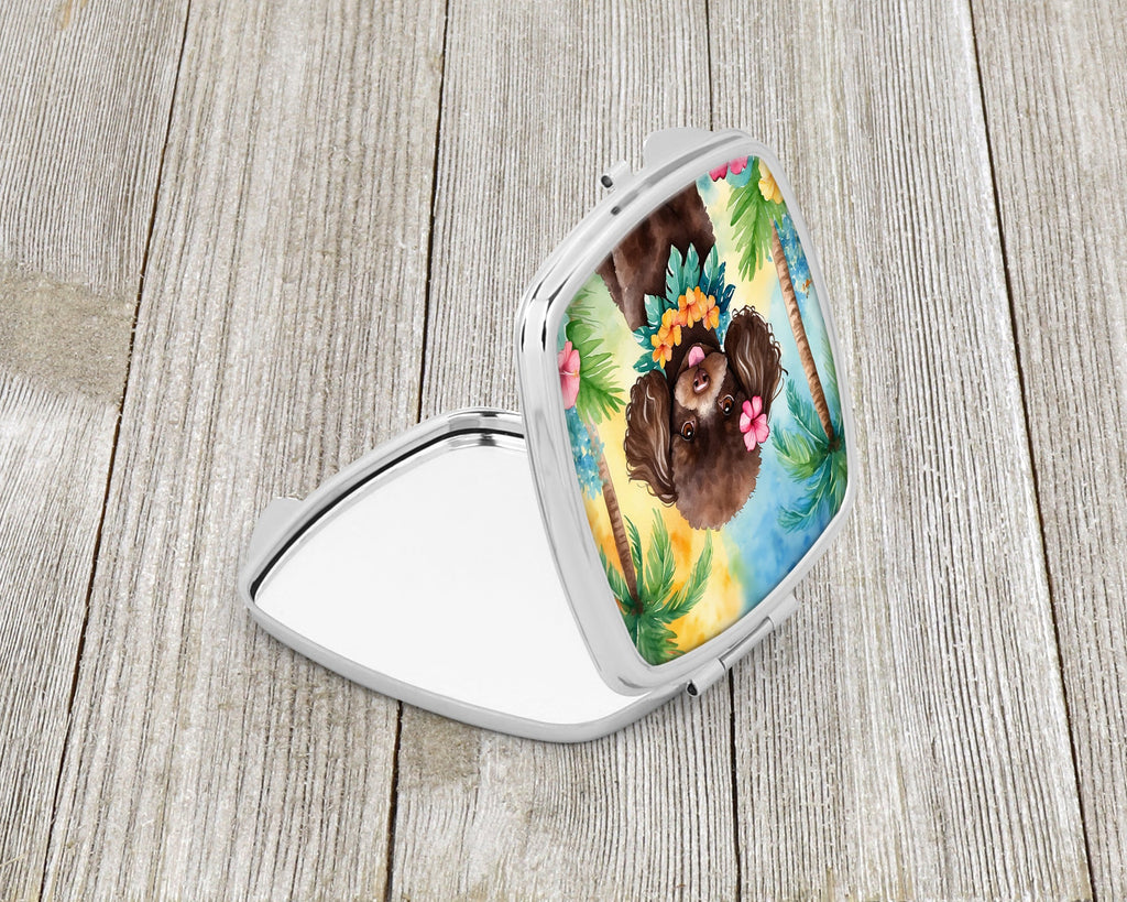 Chocolate Poodle Luau Compact Mirror Decorative Travel Makeup Mirror for Women Girls Gifts Pocket Makeup Mirror Folding Handheld