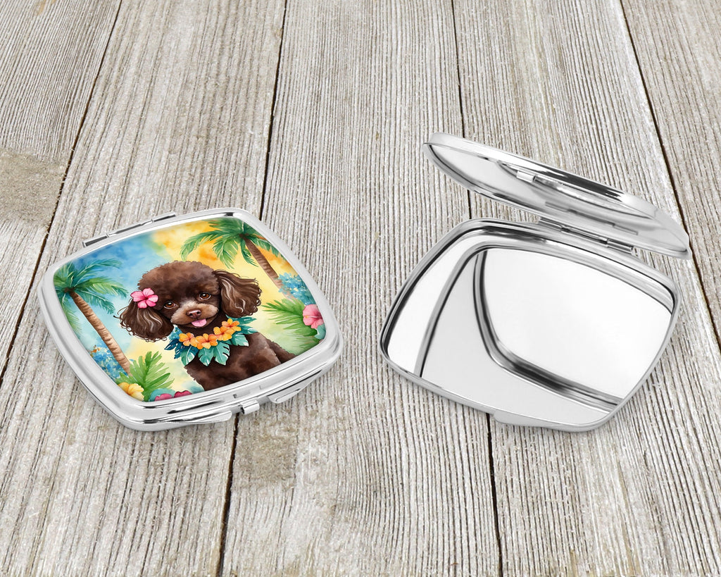 Chocolate Poodle Luau Compact Mirror Decorative Travel Makeup Mirror for Women Girls Gifts Pocket Makeup Mirror Folding Handheld