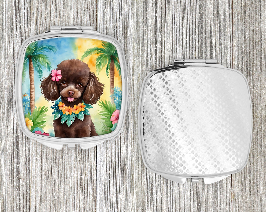 Chocolate Poodle Luau Compact Mirror Decorative Travel Makeup Mirror for Women Girls Gifts Pocket Makeup Mirror Folding Handheld