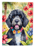 Portuguese Water Dog Luau House Flag 28x40 Porch Sleeve Pole Decorative Outside Yard Banner Artwork Wall Hanging, Polyester