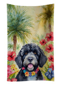 Portuguese Water Dog Luau Kitchen Towel Velour Plush Front and Cotton Loop Back Machine Washable