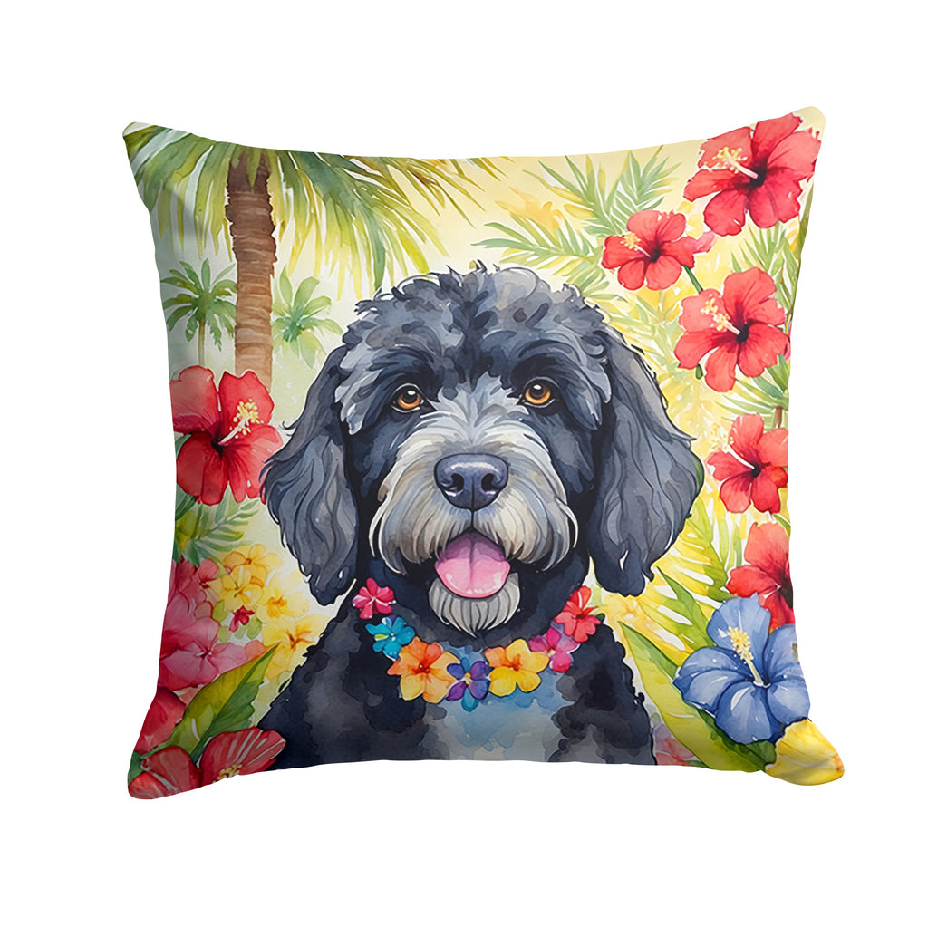 Portuguese Water Dog Luau Decorative Throw Pillow 14x14 Indoor Outdoor Accent Cushion, Fabric Cover with Insert for Sofa, Bed, Porch & Living Room