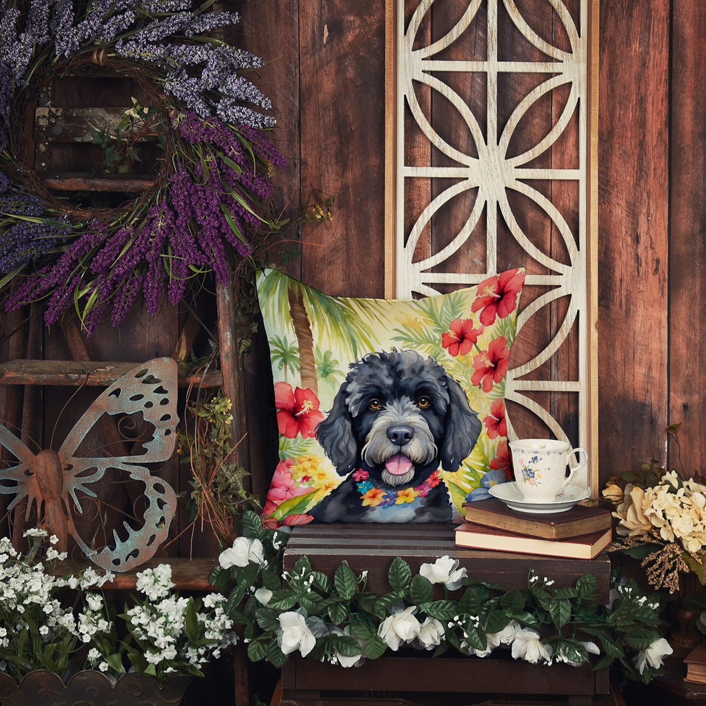 Portuguese Water Dog Luau Decorative Throw Pillow 18x18 Indoor Outdoor Accent Cushion, Fabric Cover with Insert for Sofa, Bed, Porch & Living Room