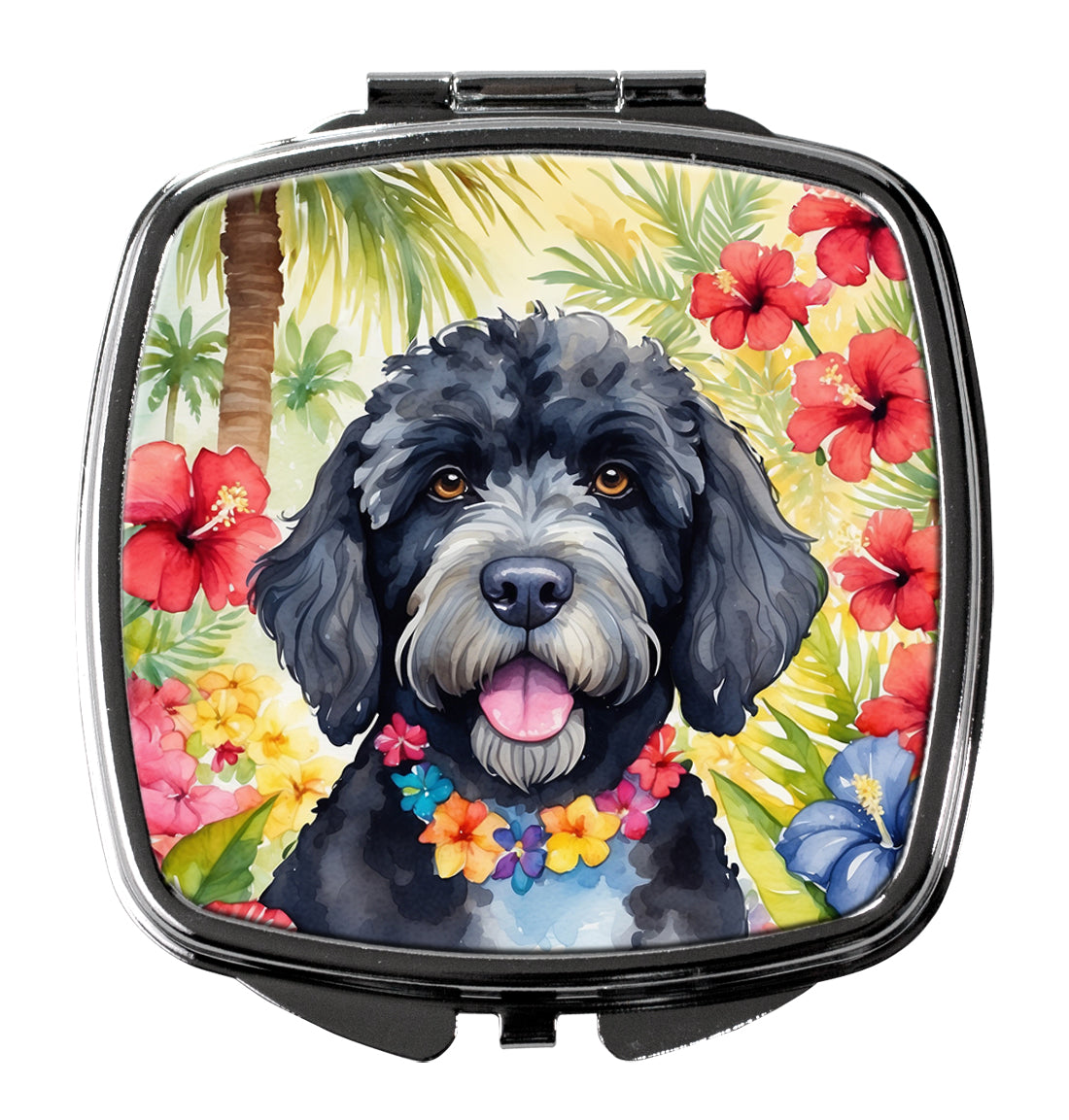 Portuguese Water Dog Luau Compact Mirror Decorative Travel Makeup Mirror for Women Girls Gifts Pocket Makeup Mirror Folding Handheld