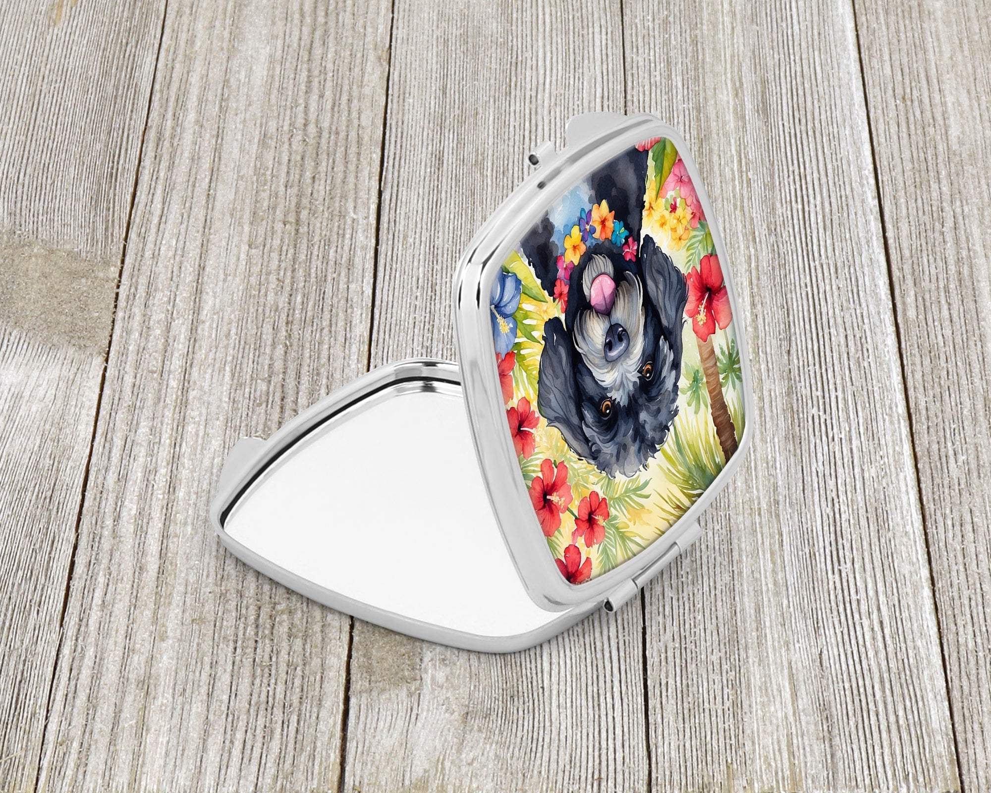 Portuguese Water Dog Luau Compact Mirror Decorative Travel Makeup Mirror for Women Girls Gifts Pocket Makeup Mirror Folding Handheld
