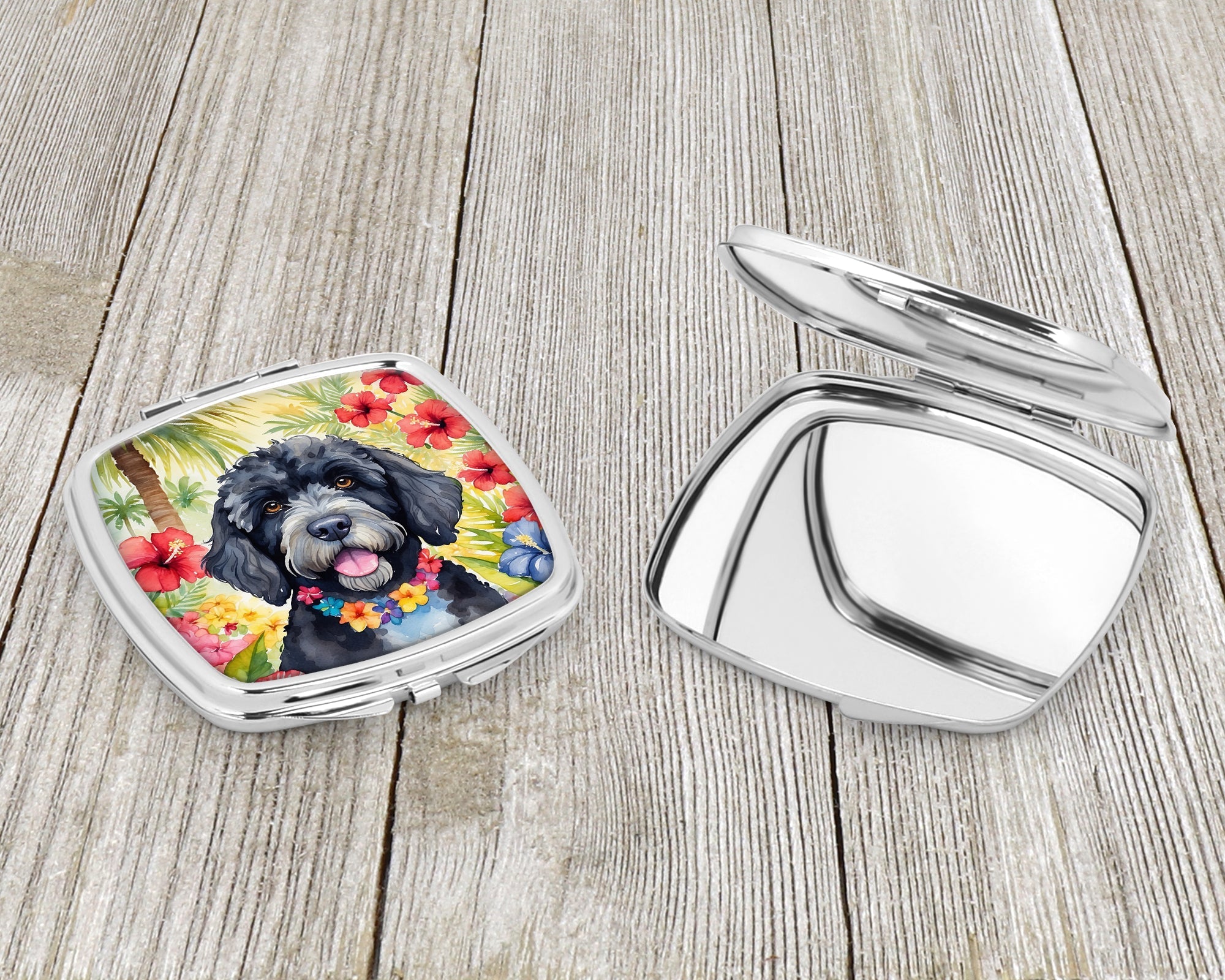 Portuguese Water Dog Luau Compact Mirror Decorative Travel Makeup Mirror for Women Girls Gifts Pocket Makeup Mirror Folding Handheld