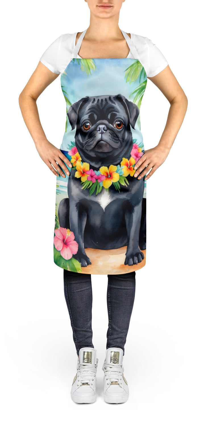 Black Pug Luau Apron Cooking Kitchen Server Baking Crafts Gardening for Adult Women Men, Unisex, Large, Multicolor