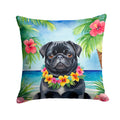 Black Pug Luau Decorative Throw Pillow 14x14 Indoor Outdoor Accent Cushion, Fabric Cover with Insert for Sofa, Bed, Porch & Living Room