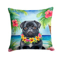 Black Pug Luau Decorative Throw Pillow 18x18 Indoor Outdoor Accent Cushion, Fabric Cover with Insert for Sofa, Bed, Porch & Living Room