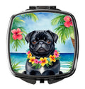 Black Pug Luau Compact Mirror Decorative Travel Makeup Mirror for Women Girls Gifts Pocket Makeup Mirror Folding Handheld