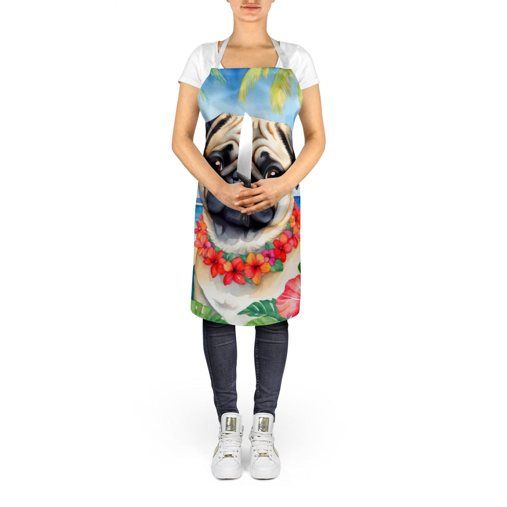 Pug Luau Apron Cooking Kitchen Server Baking Crafts Gardening for Adult Women Men, Unisex, Large, Multicolor