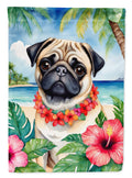 Pug Luau House Flag 28x40 Porch Sleeve Pole Decorative Outside Yard Banner Artwork Wall Hanging, Polyester