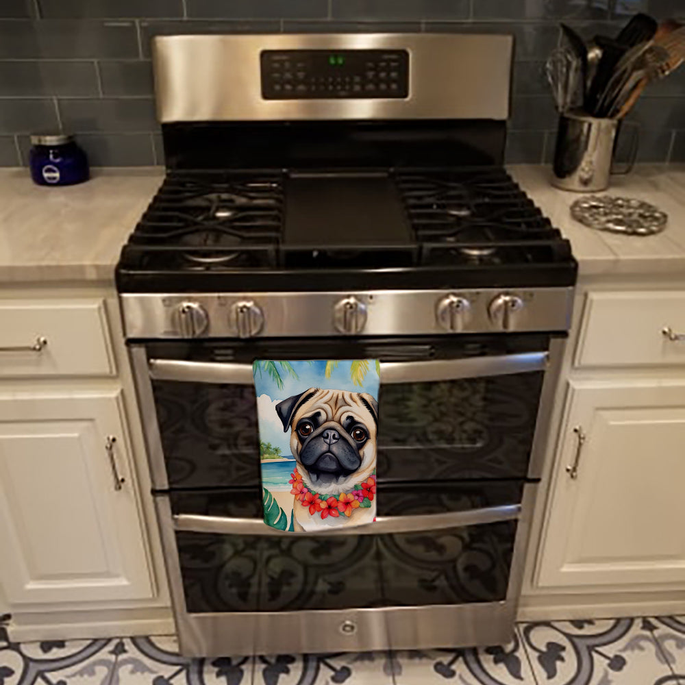 Pug Luau Kitchen Towel Velour Plush Front and Cotton Loop Back Machine Washable