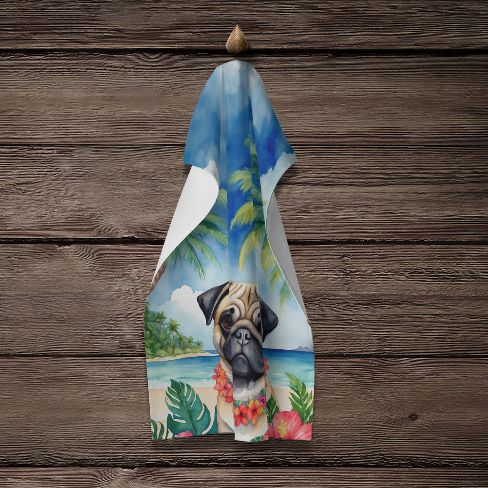 Pug Luau Kitchen Towel Velour Plush Front and Cotton Loop Back Machine Washable