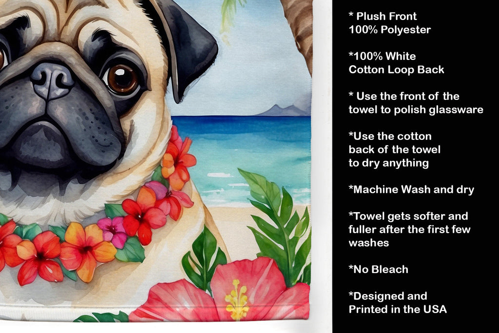 Pug Luau Kitchen Towel Velour Plush Front and Cotton Loop Back Machine Washable