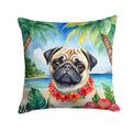 Pug Luau Decorative Throw Pillow 14x14 Indoor Outdoor Accent Cushion, Fabric Cover with Insert for Sofa, Bed, Porch & Living Room