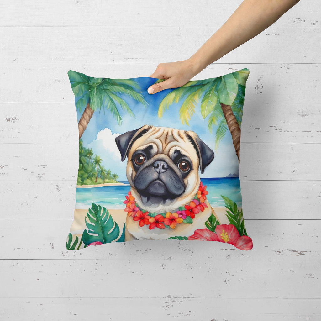 Pug Luau Decorative Throw Pillow 18x18 Indoor Outdoor Accent Cushion, Fabric Cover with Insert for Sofa, Bed, Porch & Living Room