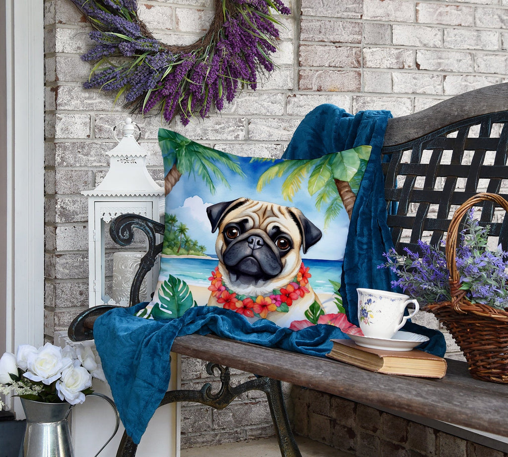 Pug Luau Decorative Throw Pillow 18x18 Indoor Outdoor Accent Cushion, Fabric Cover with Insert for Sofa, Bed, Porch & Living Room