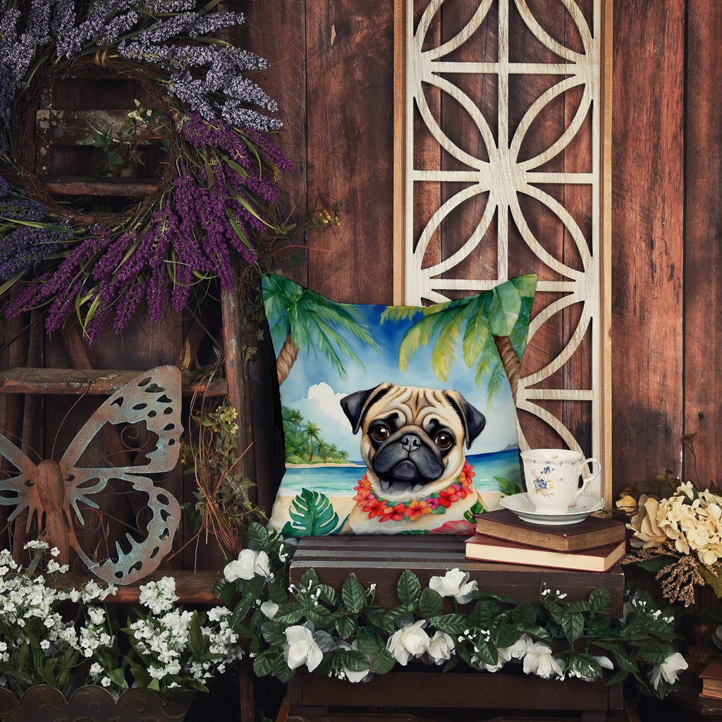 Pug Luau Decorative Throw Pillow 18x18 Indoor Outdoor Accent Cushion, Fabric Cover with Insert for Sofa, Bed, Porch & Living Room