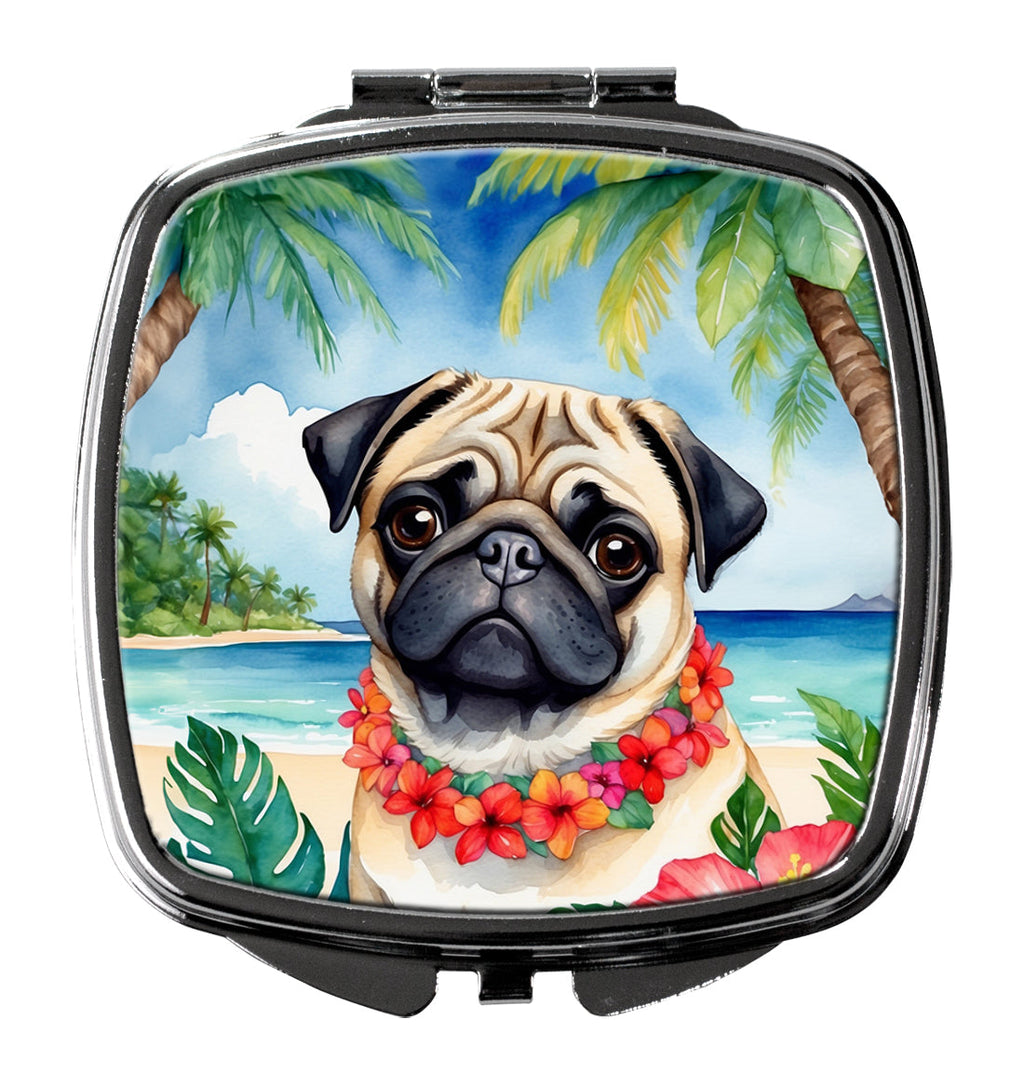 Pug Luau Compact Mirror Decorative Travel Makeup Mirror for Women Girls Gifts Pocket Makeup Mirror Folding Handheld