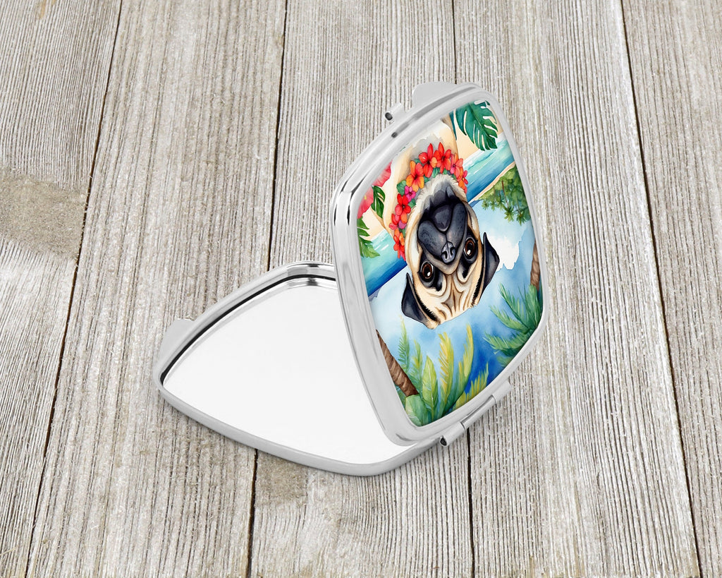Pug Luau Compact Mirror Decorative Travel Makeup Mirror for Women Girls Gifts Pocket Makeup Mirror Folding Handheld