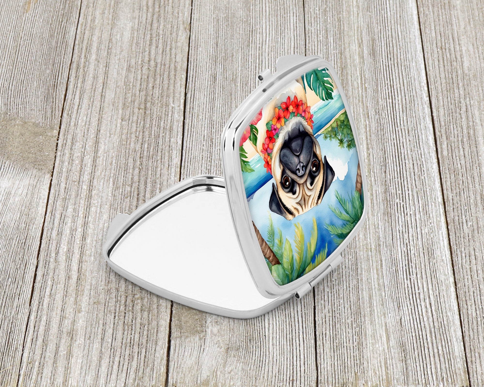 Pug Luau Compact Mirror Decorative Travel Makeup Mirror for Women Girls Gifts Pocket Makeup Mirror Folding Handheld
