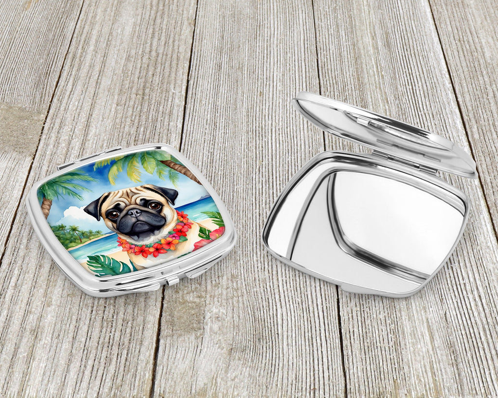 Pug Luau Compact Mirror Decorative Travel Makeup Mirror for Women Girls Gifts Pocket Makeup Mirror Folding Handheld