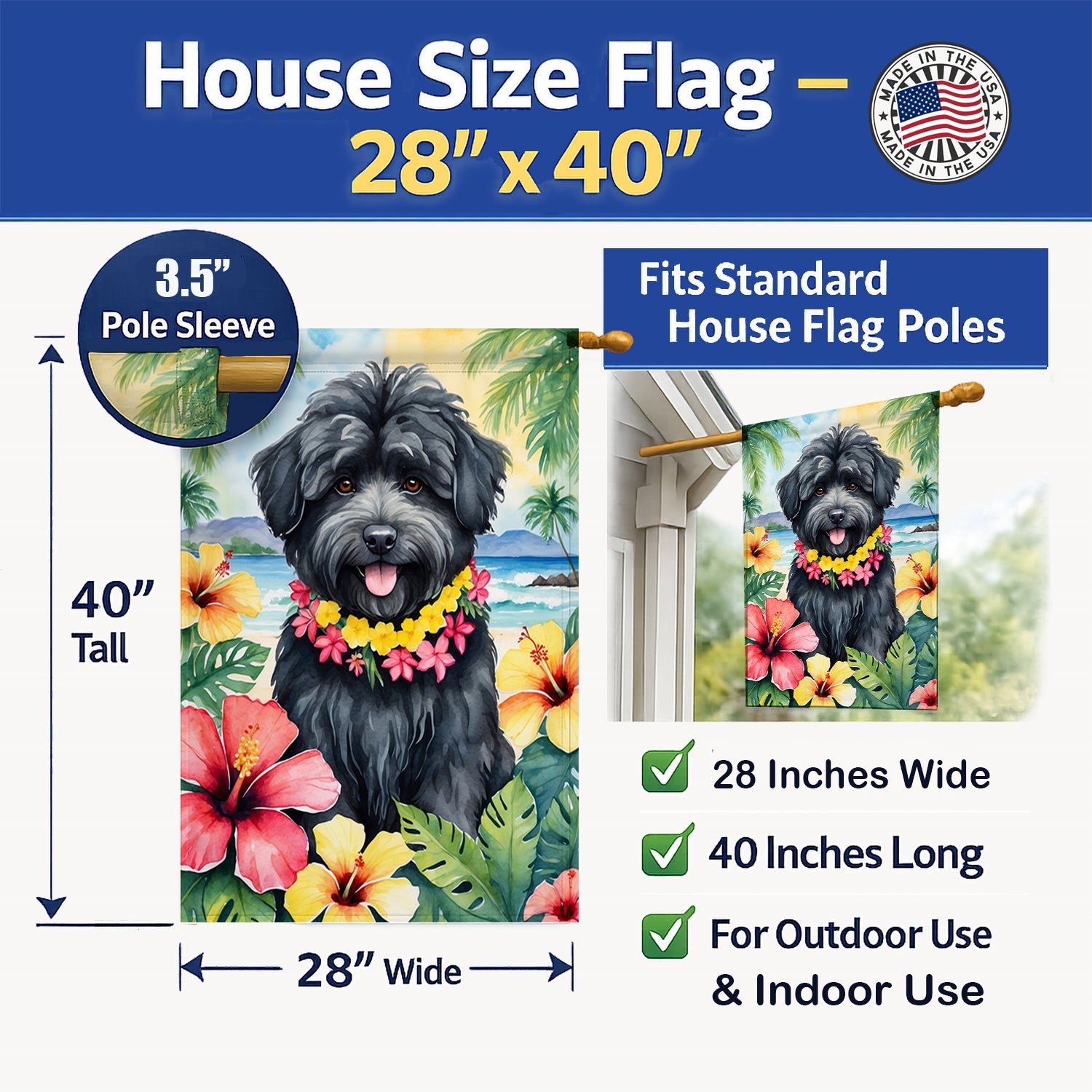 Puli Luau House Flag 28x40 Porch Sleeve Pole Decorative Outside Yard Banner Artwork Wall Hanging, Polyester