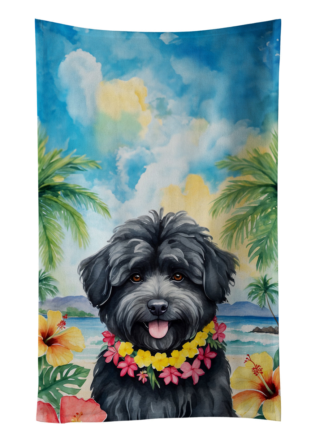 Puli Luau Kitchen Towel Velour Plush Front and Cotton Loop Back Machine Washable