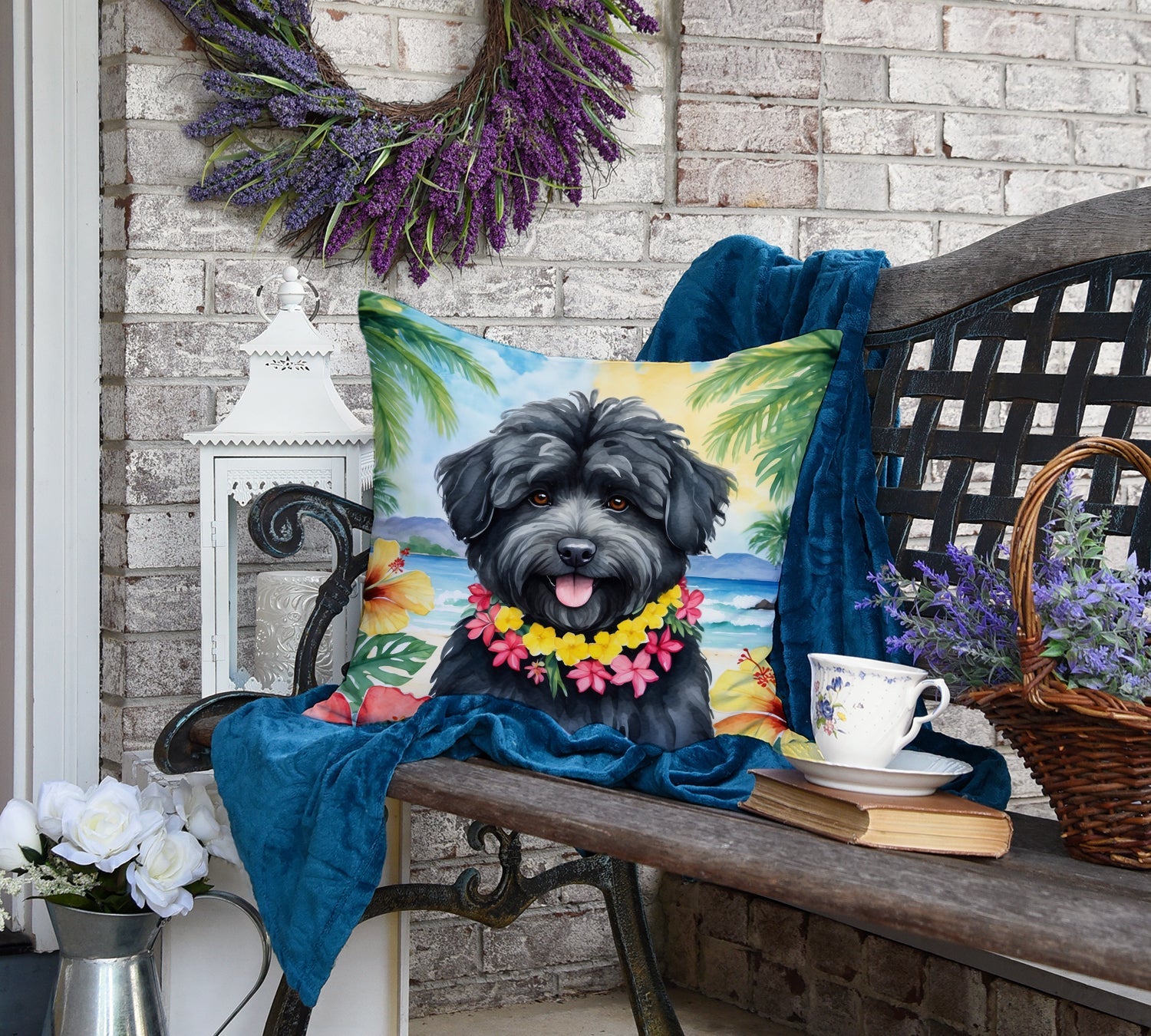Puli Luau Decorative Throw Pillow 18x18 Indoor Outdoor Accent Cushion, Fabric Cover with Insert for Sofa, Bed, Porch & Living Room