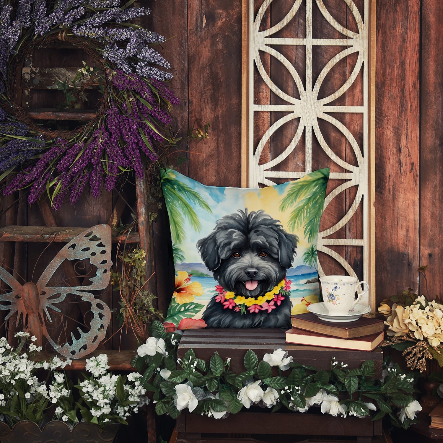 Puli Luau Decorative Throw Pillow 18x18 Indoor Outdoor Accent Cushion, Fabric Cover with Insert for Sofa, Bed, Porch & Living Room